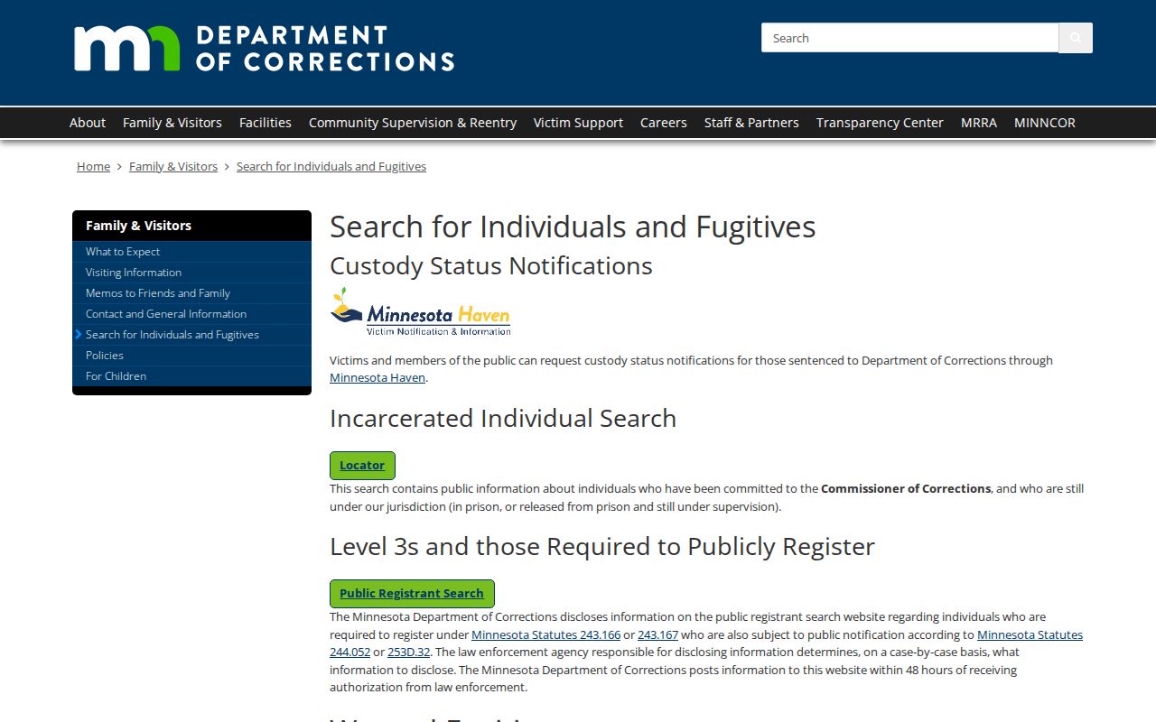 Blue Earth County state-custody record search through Minnesota DOC